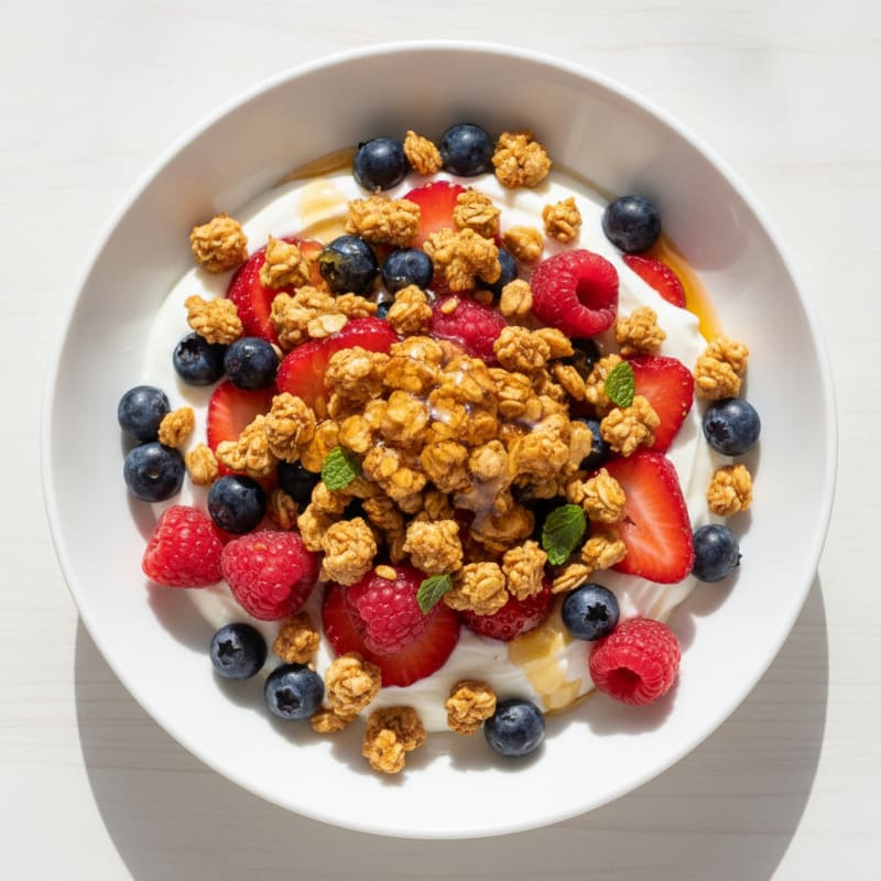 Greek Yogurt Parfait with Mixed Berries and Protein Granola
