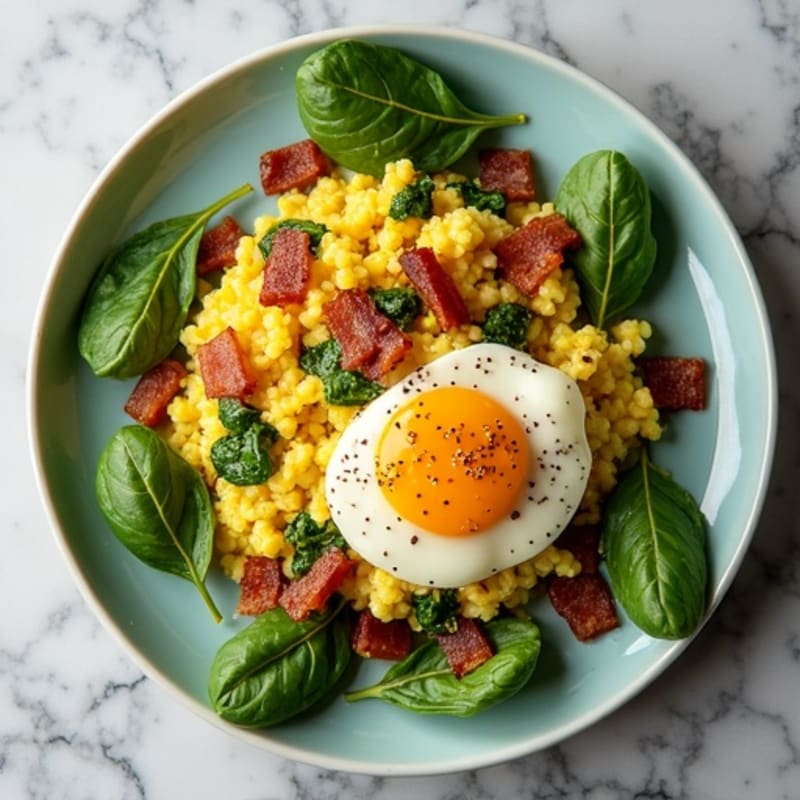 Egg White Scramble with Spinach and Turkey Bacon