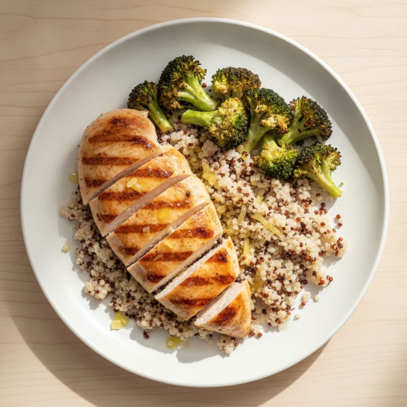 Grilled Chicken Breast with Quinoa and Roasted Broccoli