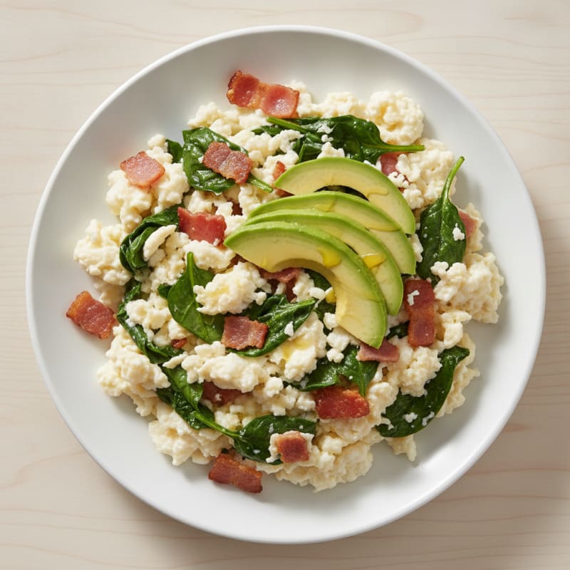 Egg White Scramble with Turkey Bacon and Sautéed Spinach