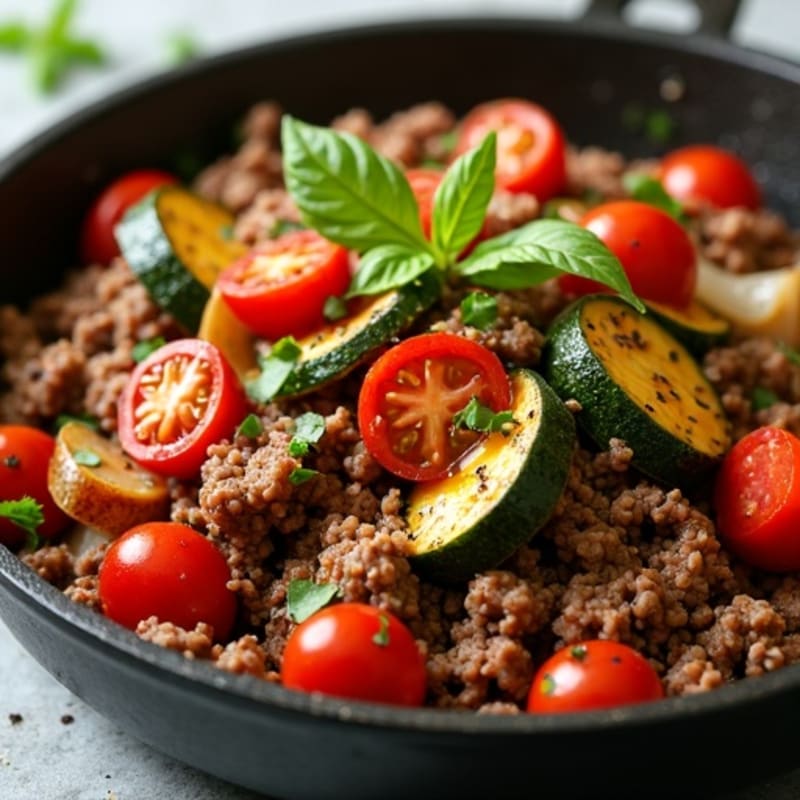 Herb-Seasoned Lean Ground Beef Skillet with Roasted Vegetables