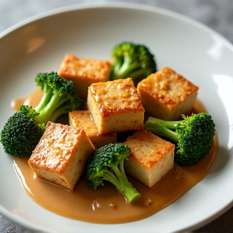 Crispy Baked Tofu with Roasted Broccoli and Creamy Peanut Sauce