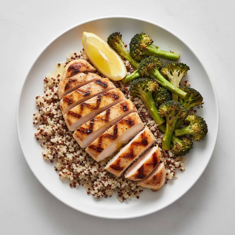 Grilled Chicken Breast with Quinoa and Roasted Broccoli