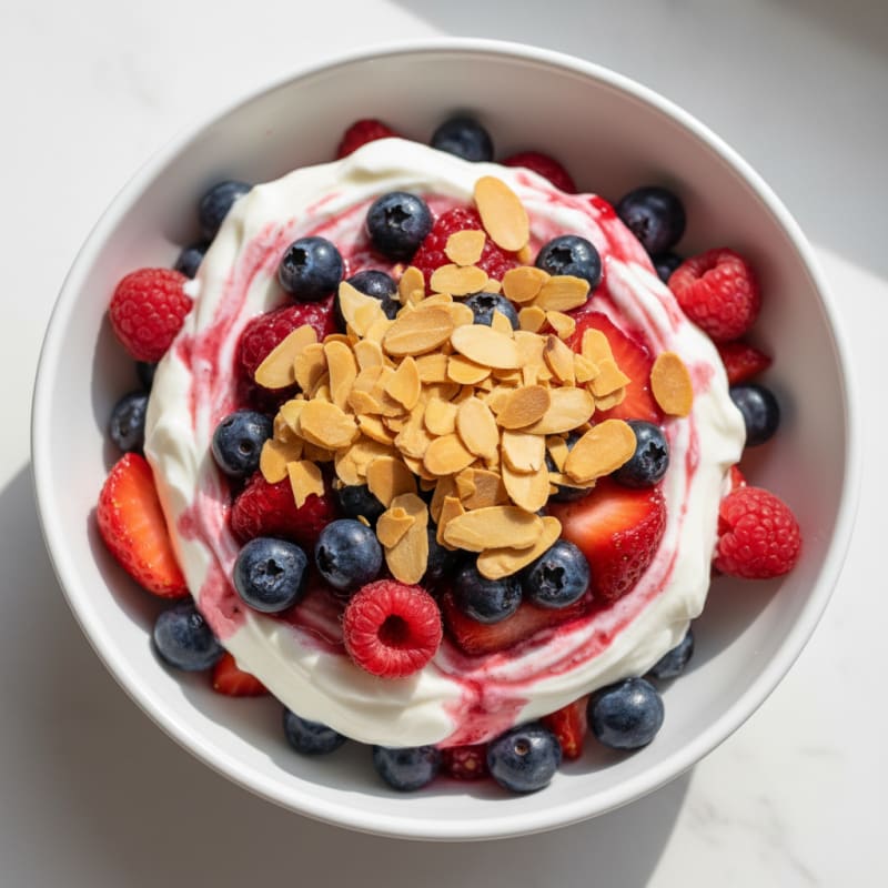 Greek Yogurt Protein Parfait with Mixed Berries and Almonds