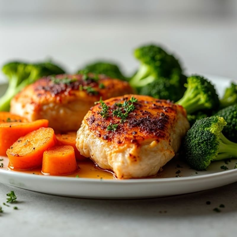 Roasted Chicken Thighs with Sweet Potato and Crispy Broccoli