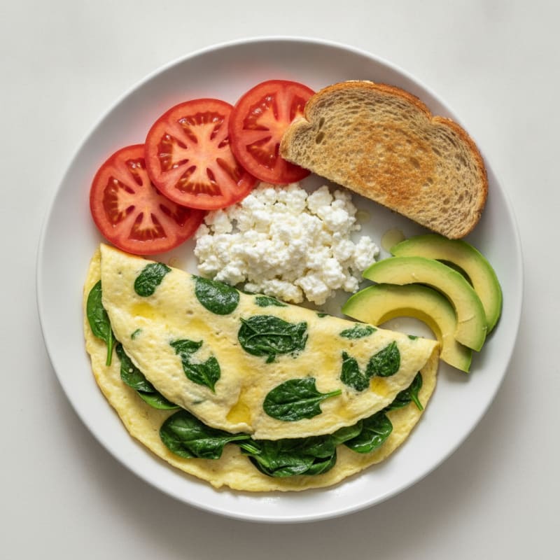 Egg White Spinach Omelette with Cottage Cheese and Fresh Tomatoes