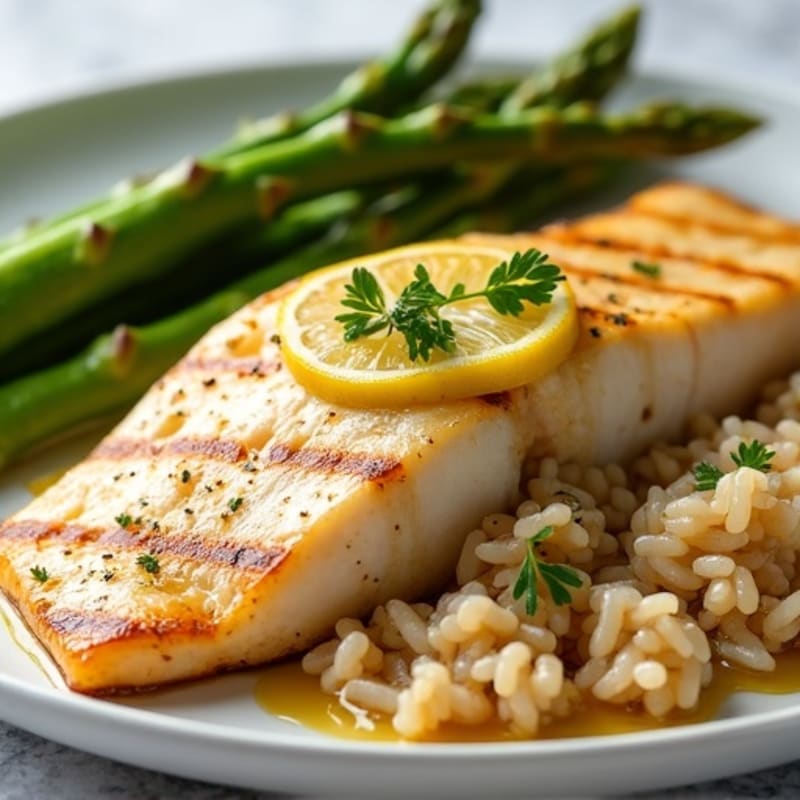 Grilled Lemon Pepper Tilapia with Steamed Asparagus and Brown Rice