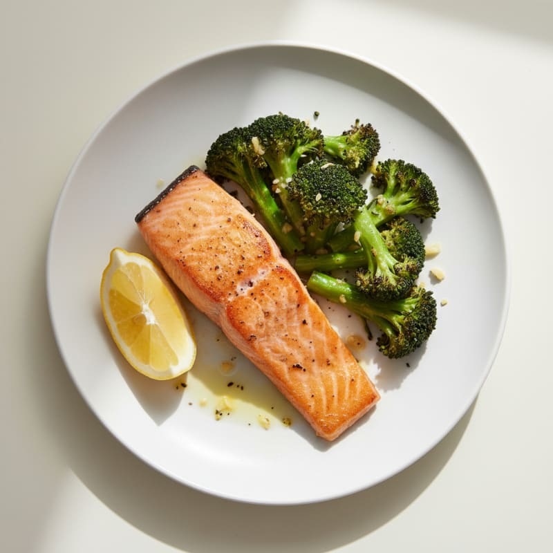 Seared Salmon Fillet with Roasted Broccoli and Lemon