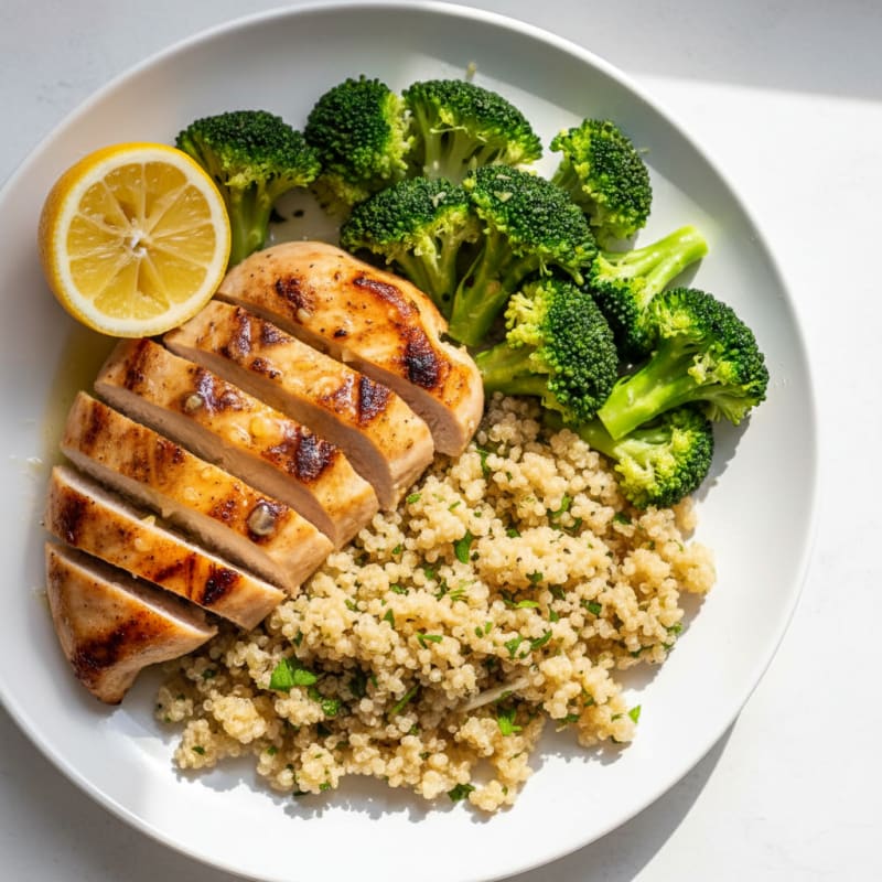 Grilled Chicken Breast with Quinoa and Steamed Broccoli