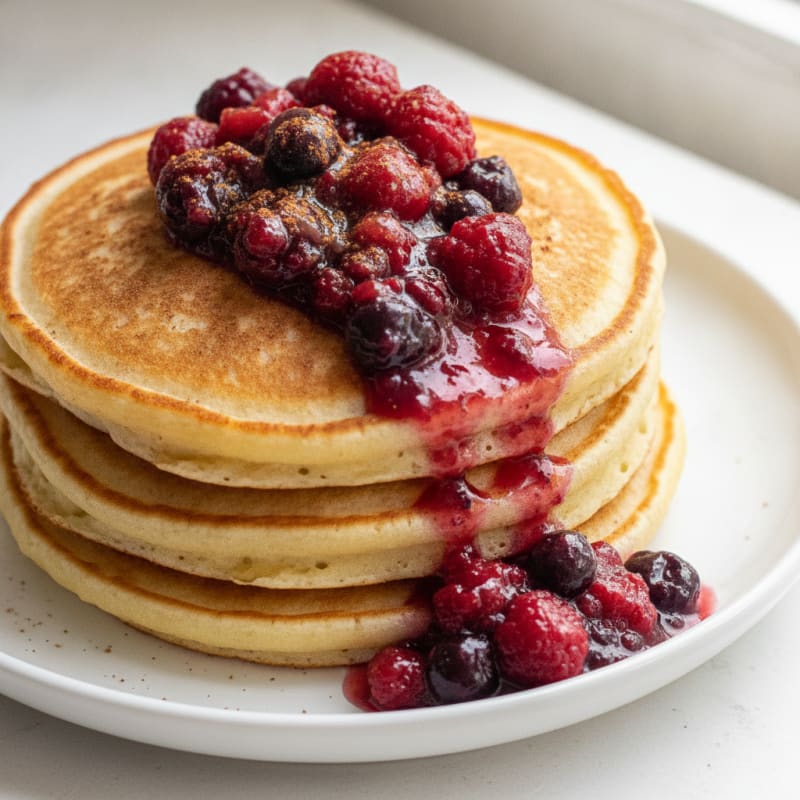 Fluffy Buttermilk Pancakes with Berry Compote