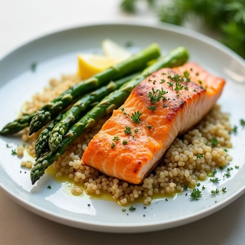 Crispy Lemon Herb Salmon with Roasted Asparagus and Quinoa
