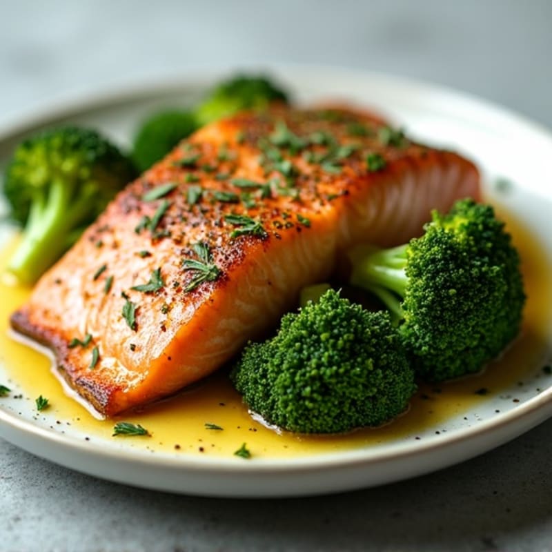 Herb-Crusted Pan Seared Salmon with Roasted Broccoli