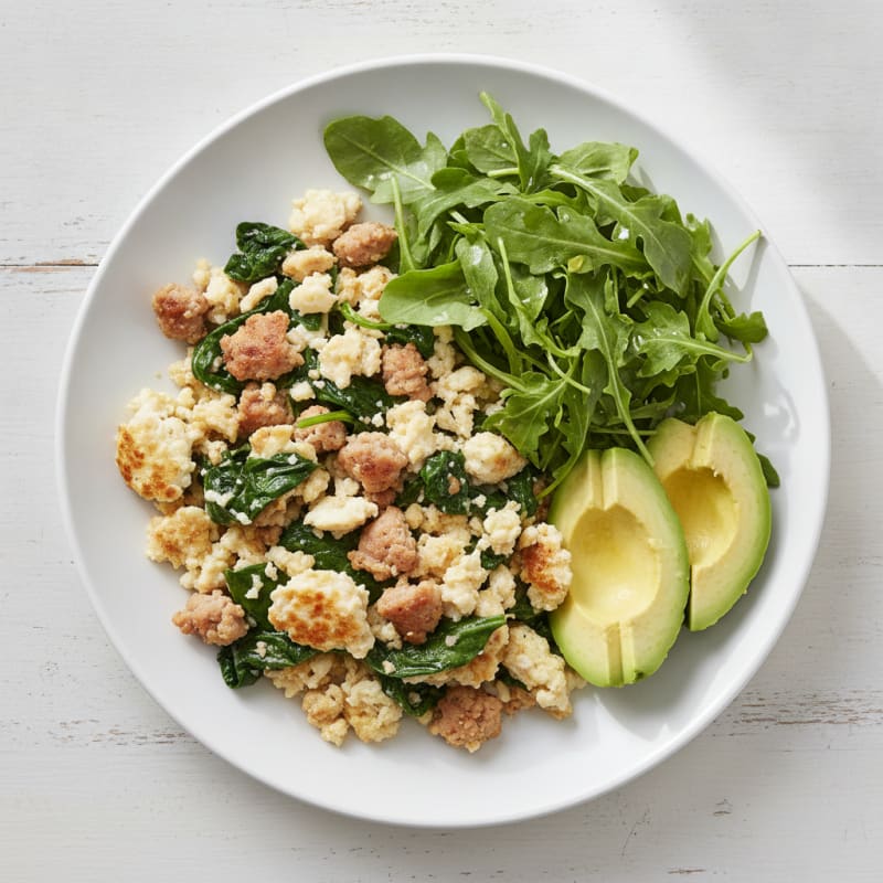 Egg White Scramble with Turkey Sausage and Spinach