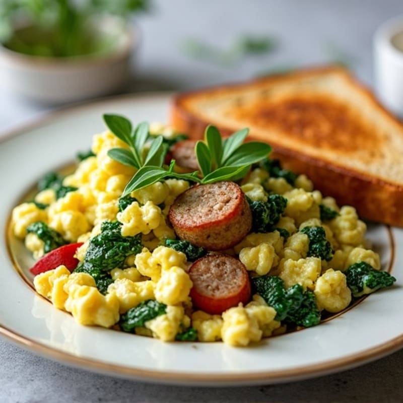 Egg White Spinach Scramble with Turkey Sausage