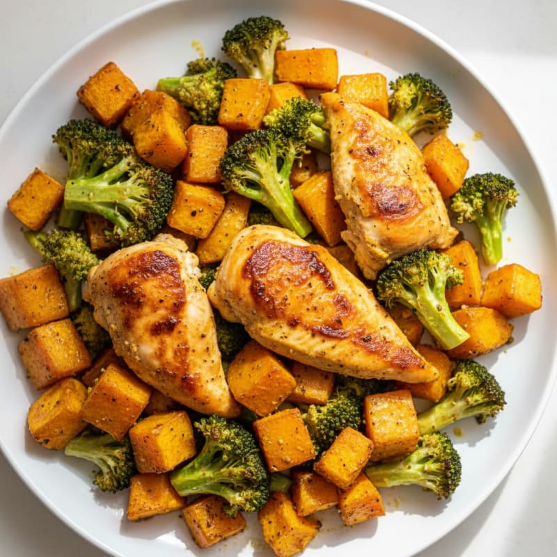 Golden Roasted Sweet Potato and Broccoli Medley