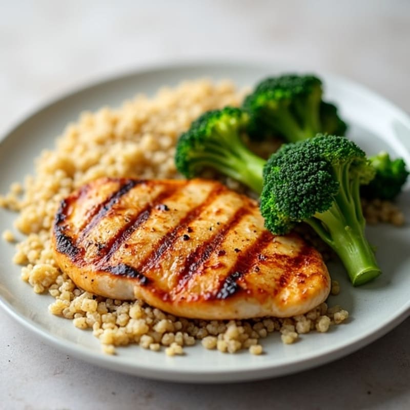 Grilled Chicken Breast with Roasted Broccoli and Quinoa