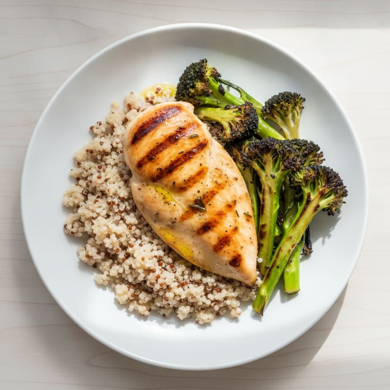 Grilled Chicken Breast with Quinoa and Roasted Broccoli