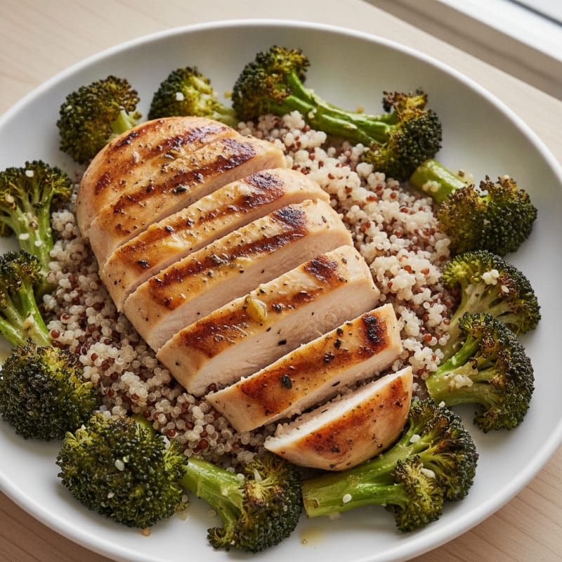Grilled Chicken Breast with Quinoa and Roasted Broccoli