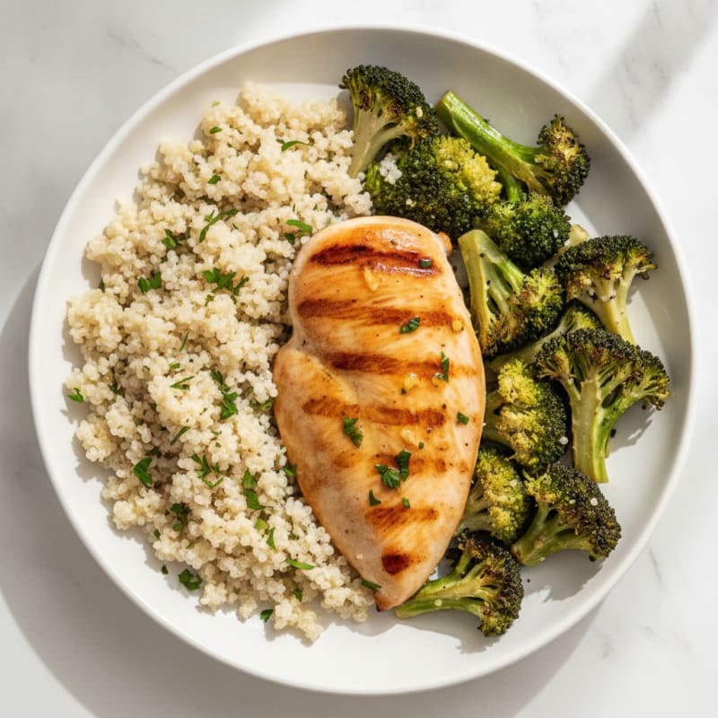 Grilled Chicken Breast with Quinoa and Roasted Broccoli