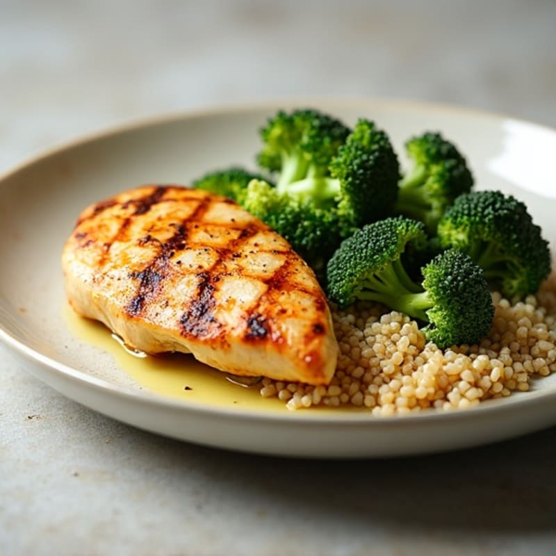 Grilled Chicken Breast with Roasted Broccoli and Quinoa
