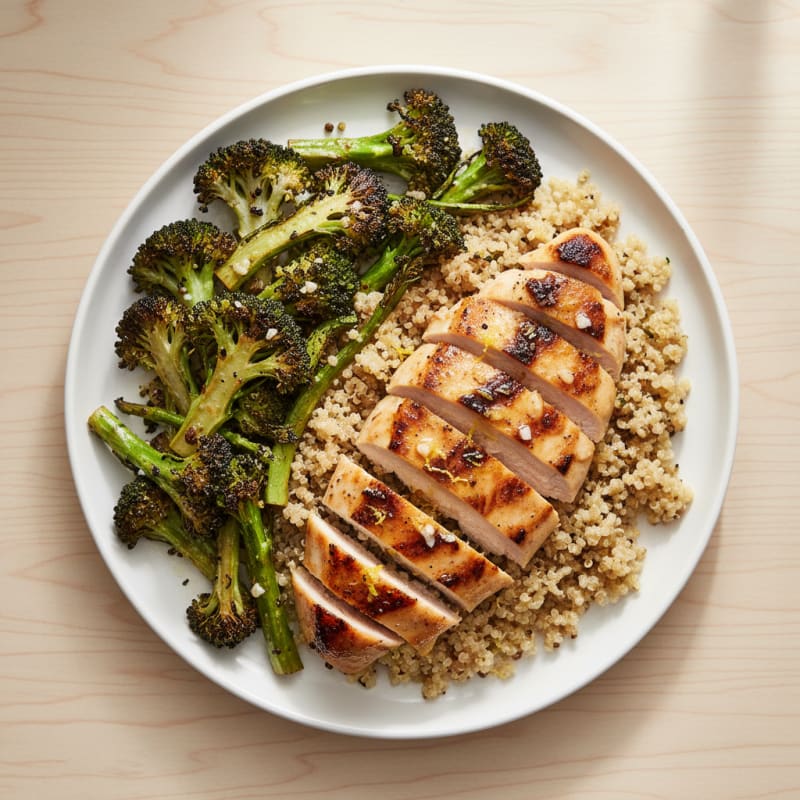 Grilled Chicken Breast with Quinoa and Roasted Broccoli