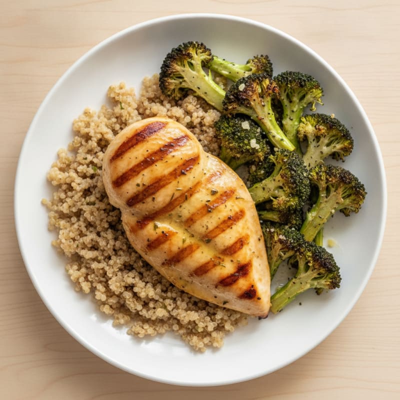 Grilled Chicken Breast with Quinoa and Roasted Broccoli