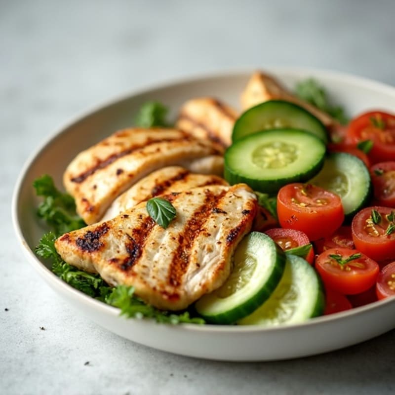 Grilled Chicken Breast with Cucumber Tomato Salad