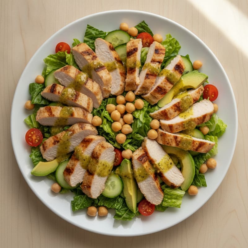 Grilled Turkey Breast Salad with Crisp Romaine and Chickpeas
