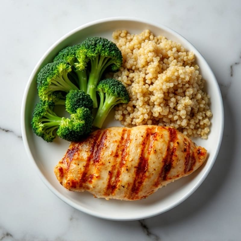 Grilled Chicken Breast with Steamed Broccoli and Quinoa