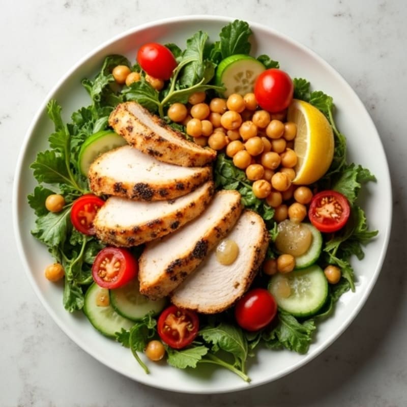 Grilled Turkey Breast Salad with Chickpeas and Lemon-Tahini Dressing