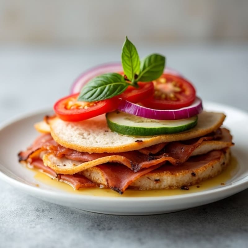 Lean Turkey-Prosciutto Stack with Fresh Mediterranean Vegetables