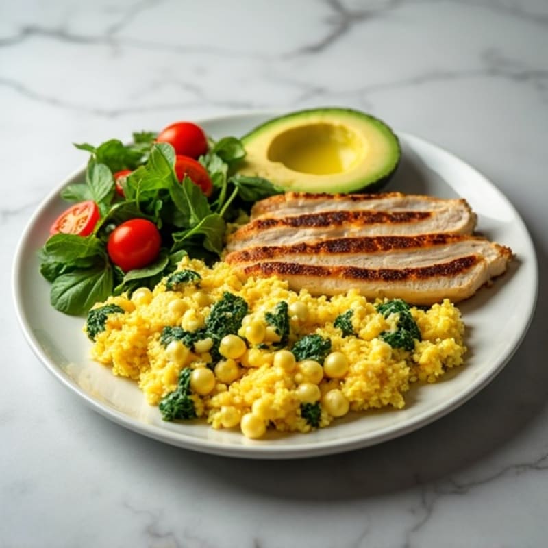 Scrambled Egg Whites with Spinach and Grilled Chicken