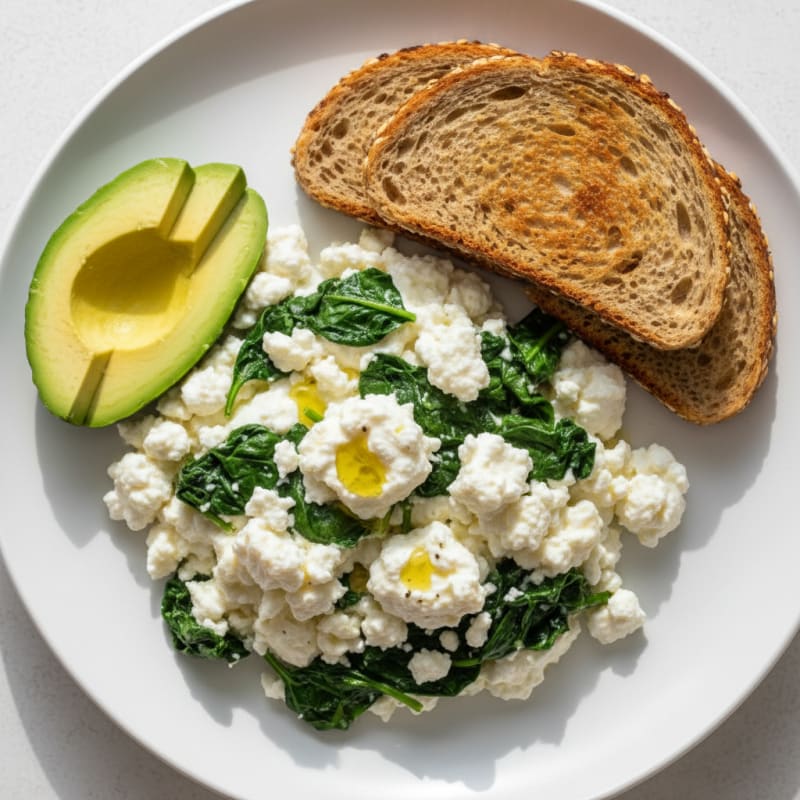 Egg White and Spinach Scramble with Cottage Cheese