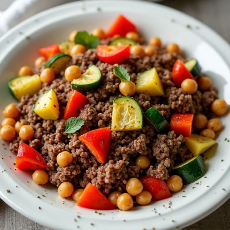 Lean Ground Beef and Roasted Vegetable Skillet