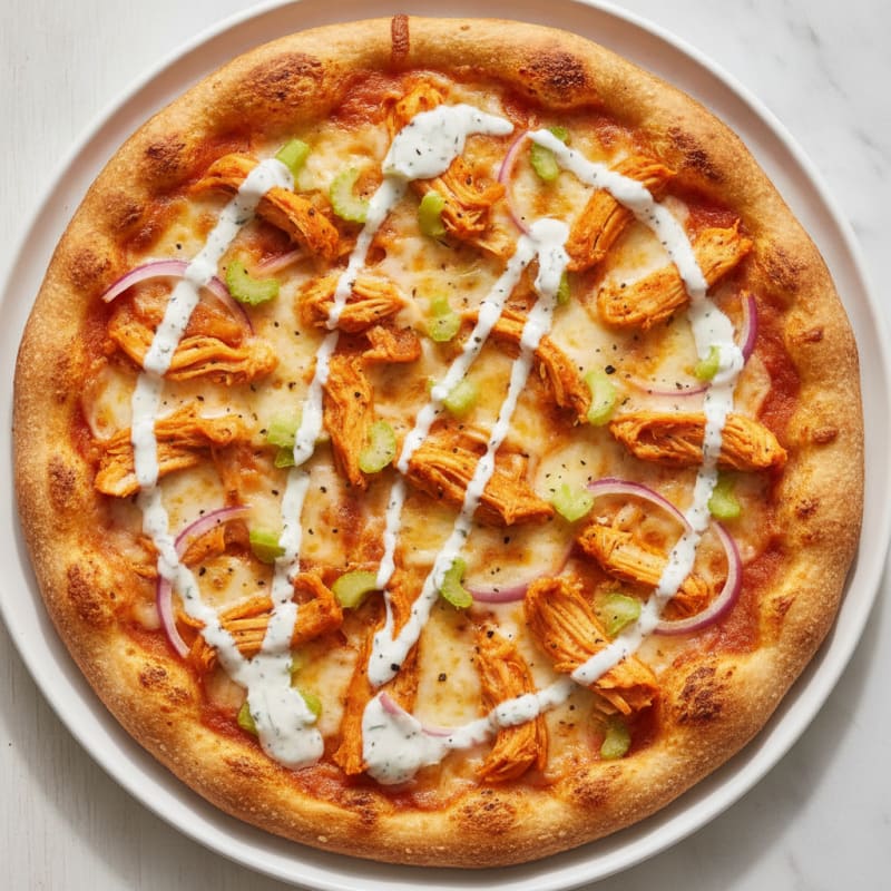 Buffalo Chicken Pizza with Ranch Drizzle