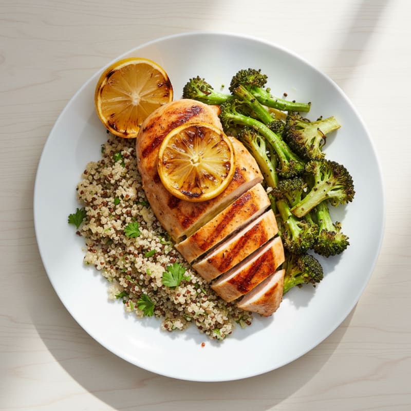 Grilled Chicken Breast with Quinoa and Roasted Broccoli
