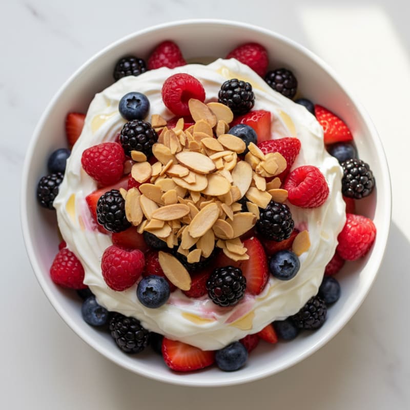 Greek Yogurt Protein Parfait with Mixed Berries and Almonds