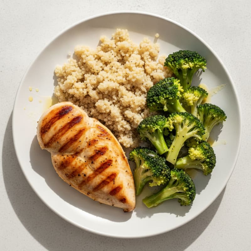 Grilled Chicken Breast with Quinoa and Steamed Broccoli