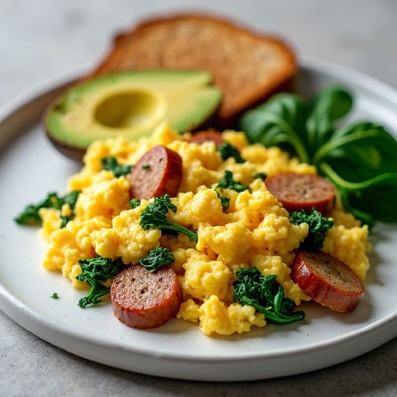 Egg White and Turkey Sausage Scramble with Spinach