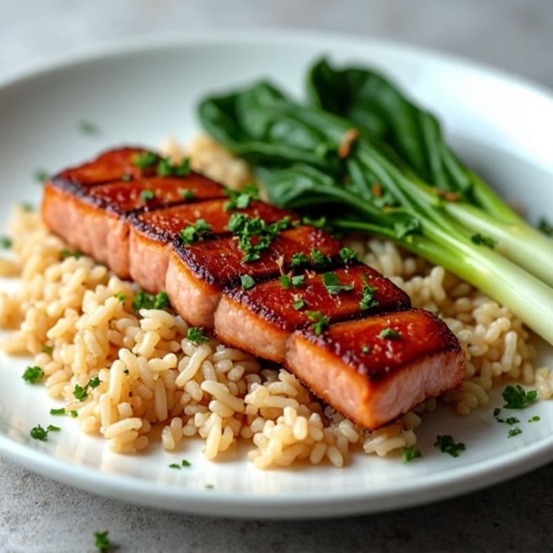 Seared Tuna Steak with Steamed Bok Choy and Jasmine Rice