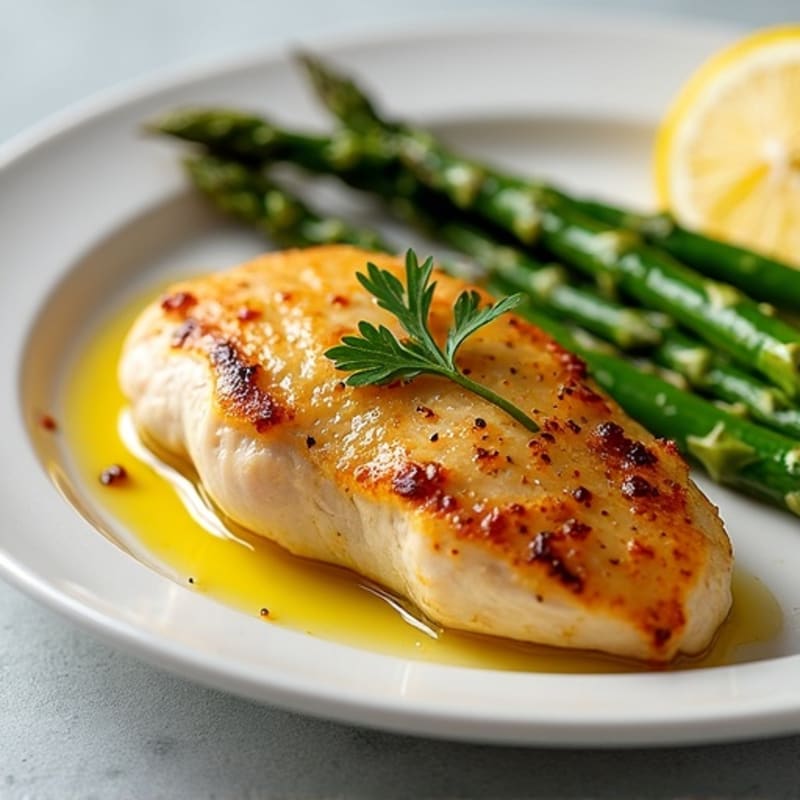 Lemon Garlic Pan-Seared Chicken with Roasted Asparagus