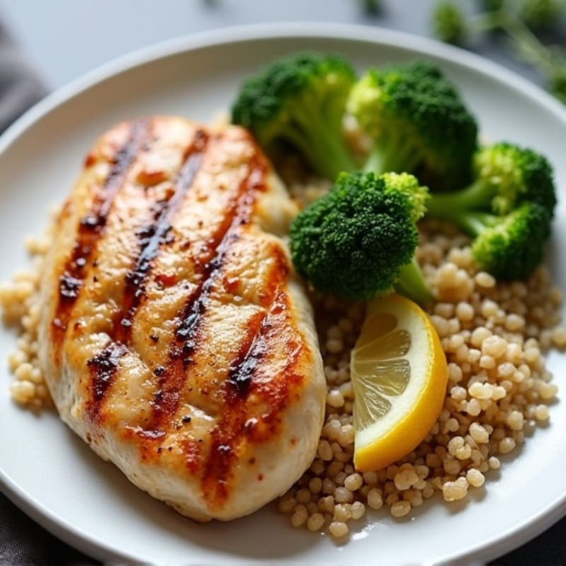 Grilled Chicken Breast with Quinoa and Roasted Broccoli