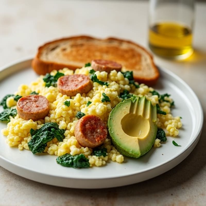 Egg White Scramble with Spinach and Turkey Sausage