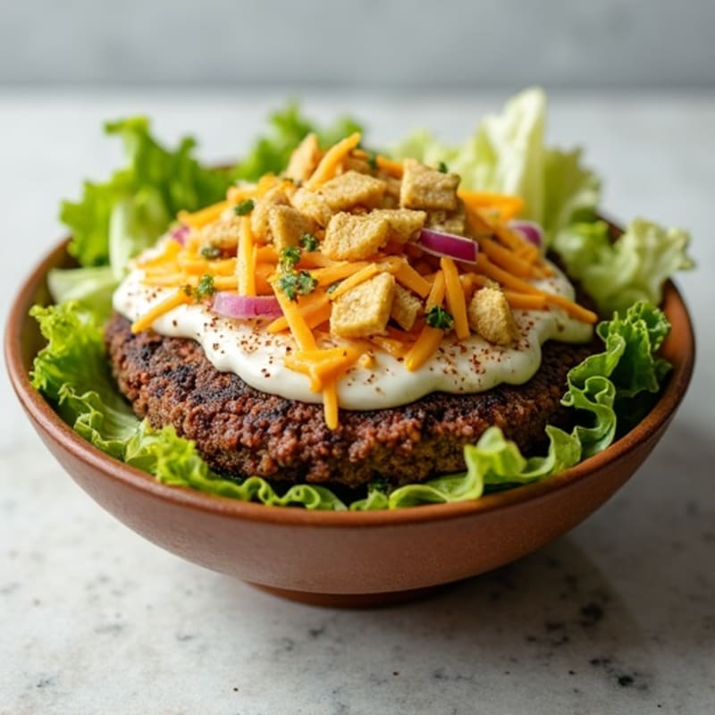 Lean Ground Beef Big Mac Style Bowl with Crispy Greens and Creamy Dressing