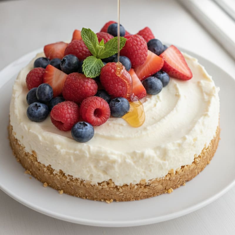 Silky Greek Yogurt Protein Cheesecake with Fresh Berries