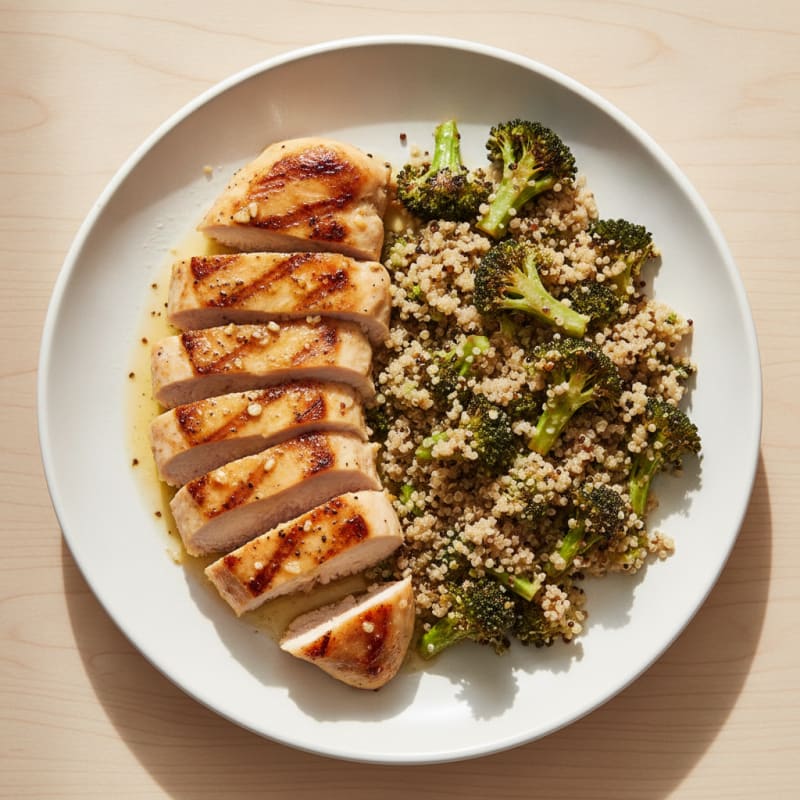 Grilled Chicken Breast with Roasted Broccoli and Quinoa