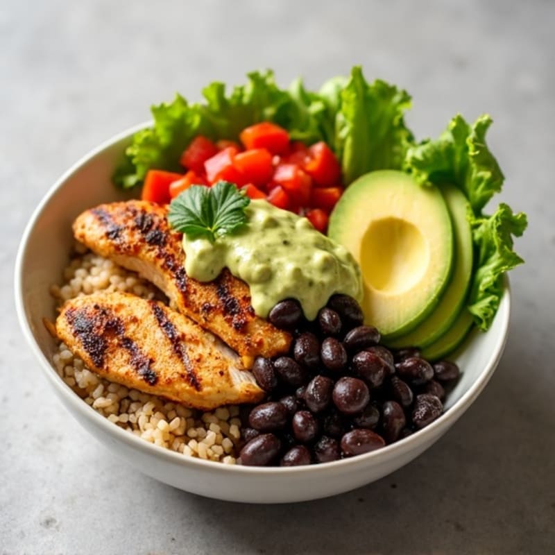 Loaded Black Bean Burrito Bowl with Creamy Avocado