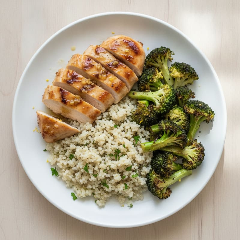 Grilled Chicken Breast with Quinoa and Roasted Broccoli