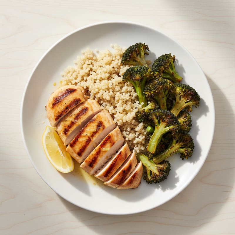 Grilled Chicken Breast with Quinoa and Roasted Broccoli