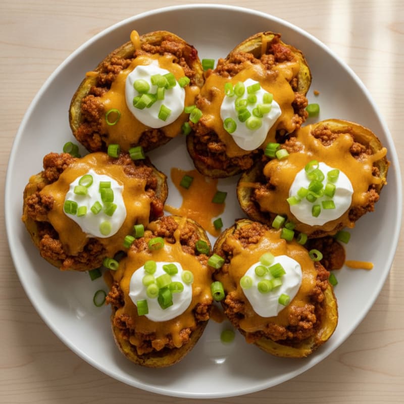 Loaded Chili Cheese Potato Skins